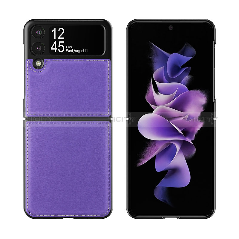 Coque Luxe Cuir et Plastique Housse Etui Mat S06 pour Samsung Galaxy Z Flip3 5G Violet Plus