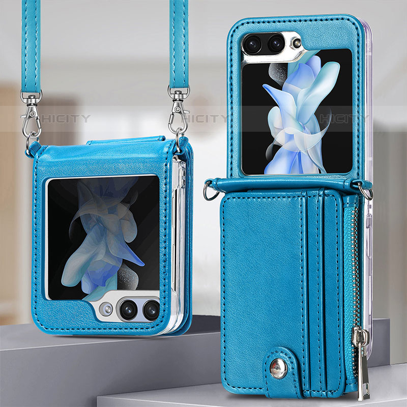 Coque Luxe Cuir et Plastique Housse Etui Mat S06D pour Samsung Galaxy Z Flip5 5G Bleu Plus