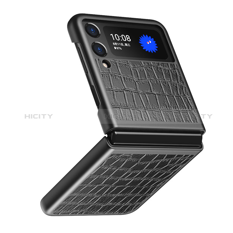 Coque Luxe Cuir et Plastique Housse Etui Mat S07 pour Samsung Galaxy Z Flip3 5G Noir Plus