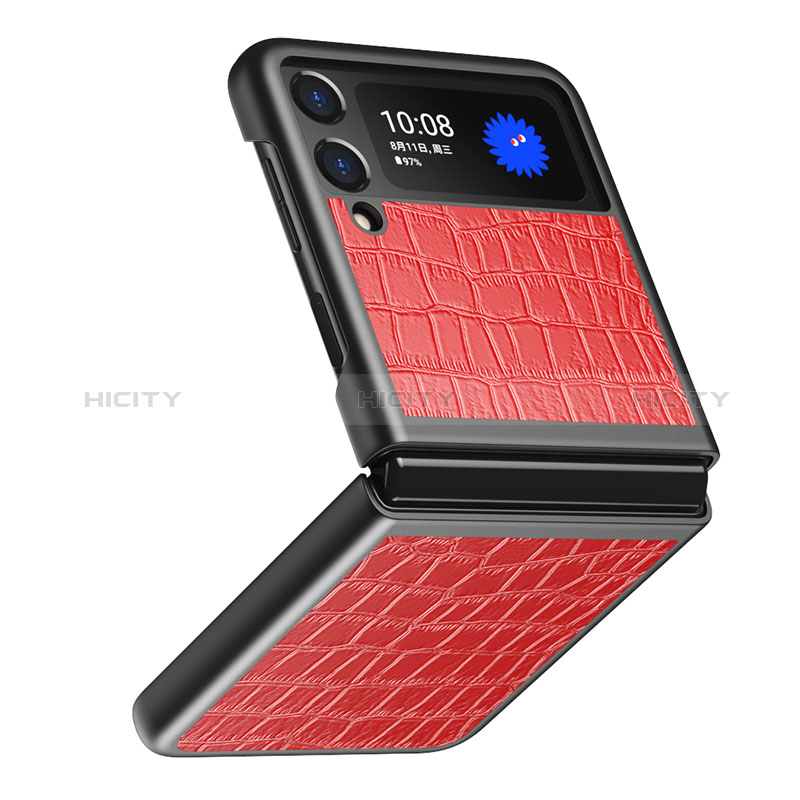 Coque Luxe Cuir et Plastique Housse Etui Mat S07 pour Samsung Galaxy Z Flip3 5G Rouge Plus