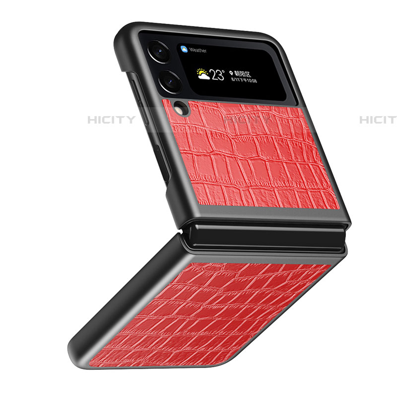 Coque Luxe Cuir et Plastique Housse Etui Mat S07 pour Samsung Galaxy Z Flip4 5G Rouge Plus