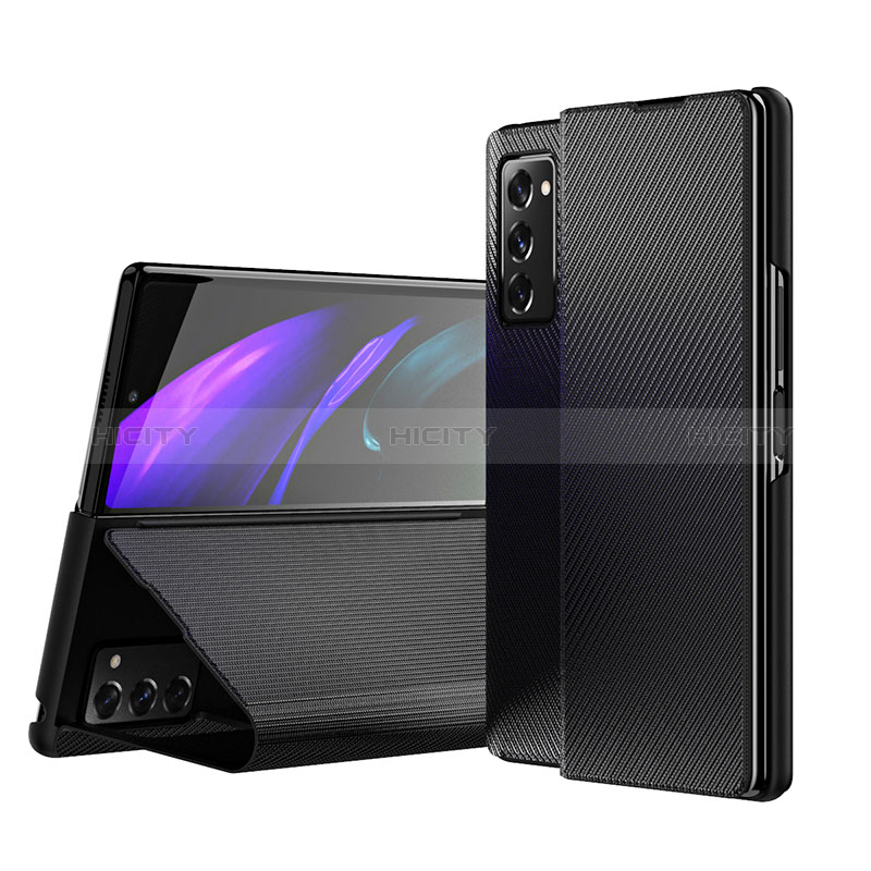 Coque Luxe Cuir et Plastique Housse Etui Mat S07 pour Samsung Galaxy Z Fold2 5G Noir Plus