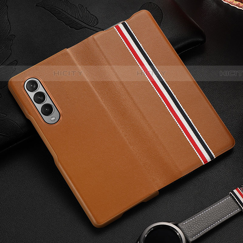 Coque Luxe Cuir et Plastique Housse Etui Mat S07 pour Samsung Galaxy Z Fold4 5G Marron Plus