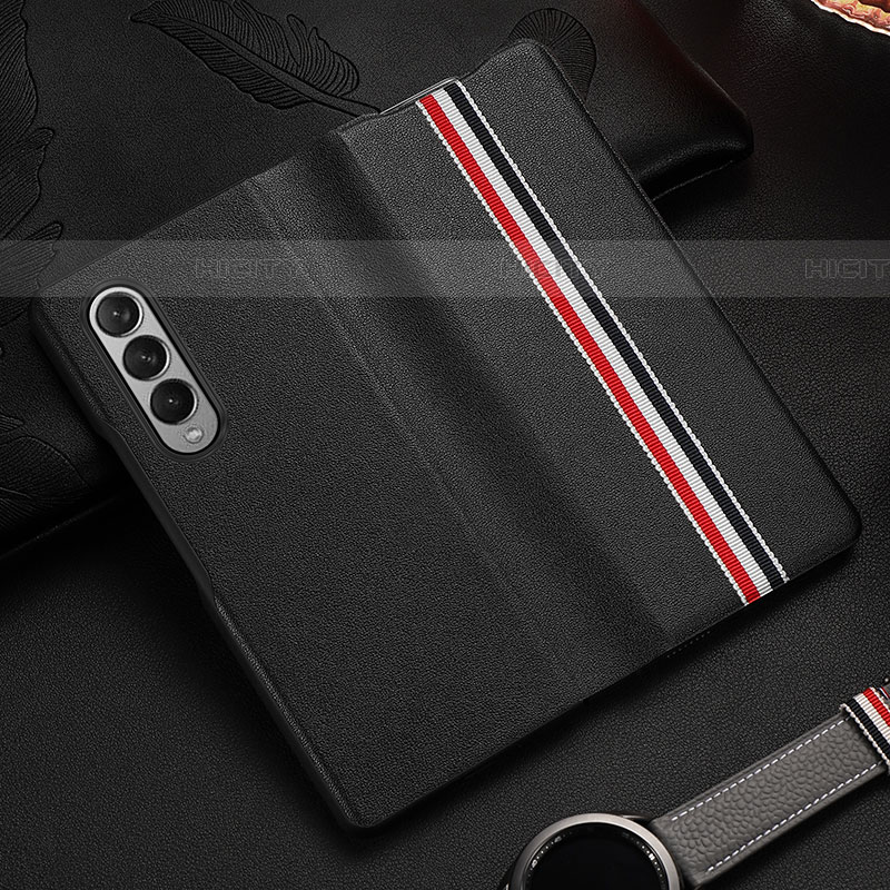 Coque Luxe Cuir et Plastique Housse Etui Mat S07 pour Samsung Galaxy Z Fold4 5G Noir Plus