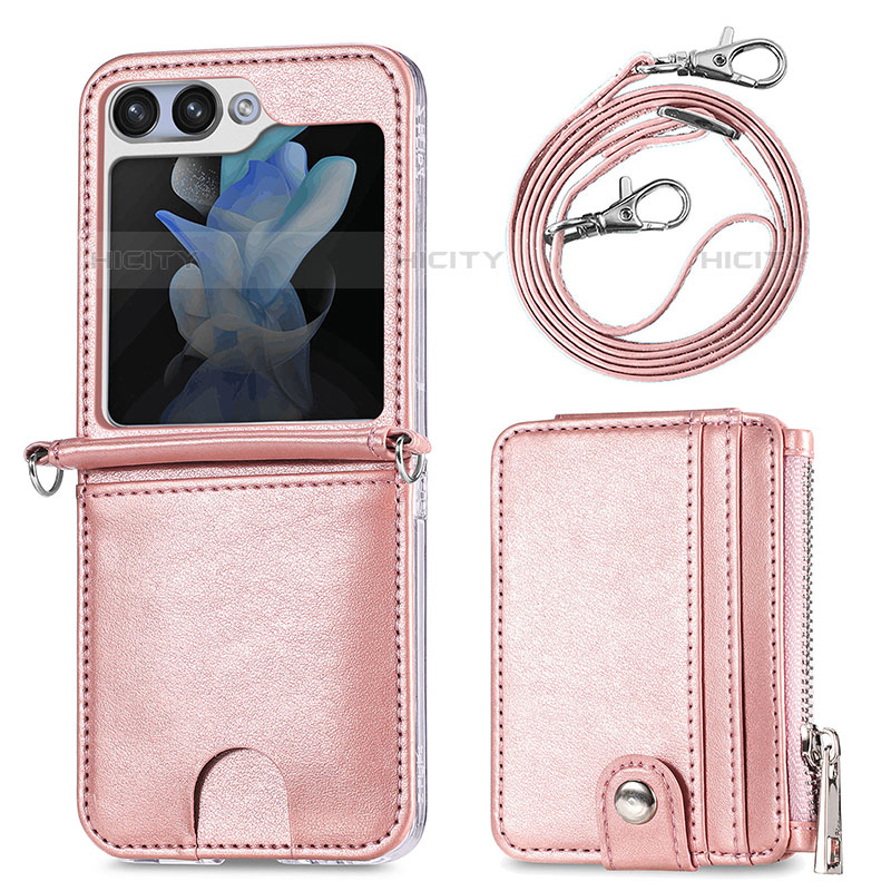 Coque Luxe Cuir et Plastique Housse Etui Mat S07D pour Samsung Galaxy Z Flip5 5G Or Rose Plus