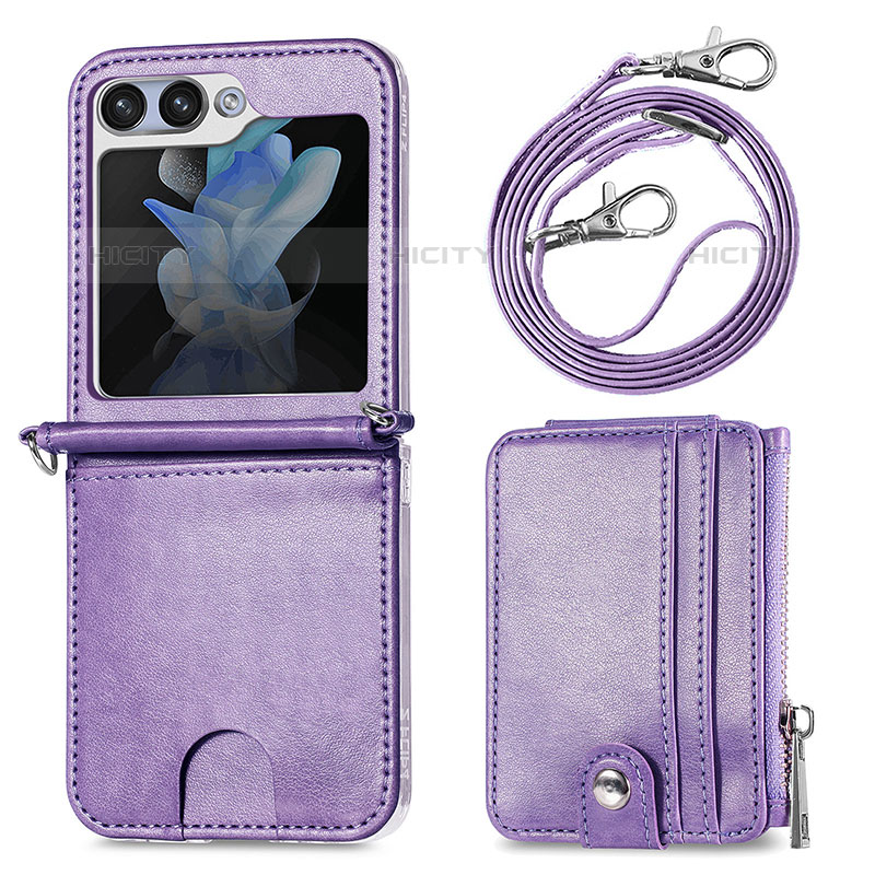 Coque Luxe Cuir et Plastique Housse Etui Mat S07D pour Samsung Galaxy Z Flip5 5G Violet Plus