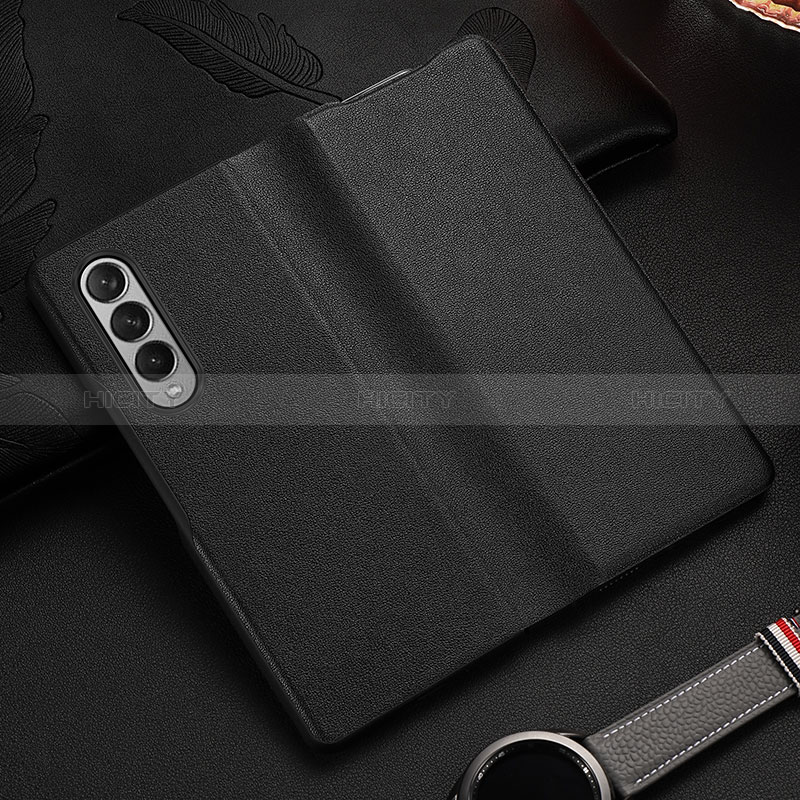 Coque Luxe Cuir et Plastique Housse Etui Mat S08 pour Samsung Galaxy Z Fold3 5G Noir Plus