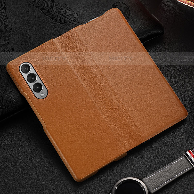 Coque Luxe Cuir et Plastique Housse Etui Mat S08 pour Samsung Galaxy Z Fold4 5G Marron Plus