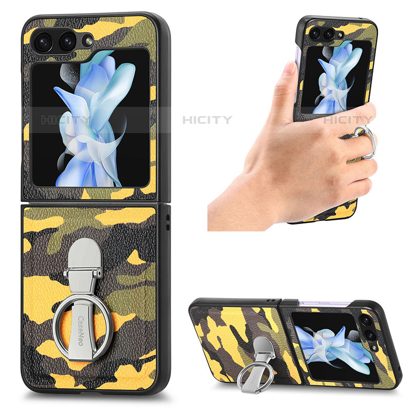 Coque Luxe Cuir et Plastique Housse Etui Mat S08D pour Samsung Galaxy Z Flip5 5G Jaune Plus