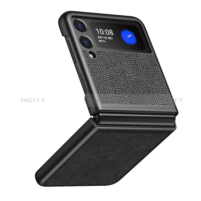 Coque Luxe Cuir et Plastique Housse Etui Mat S09 pour Samsung Galaxy Z Flip3 5G Noir Plus