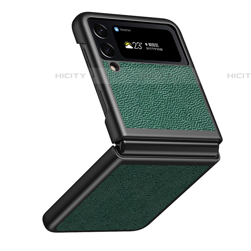 Coque Luxe Cuir et Plastique Housse Etui Mat S09 pour Samsung Galaxy Z Flip4 5G Vert Plus