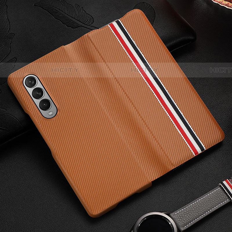 Coque Luxe Cuir et Plastique Housse Etui Mat S09 pour Samsung Galaxy Z Fold4 5G Marron Plus