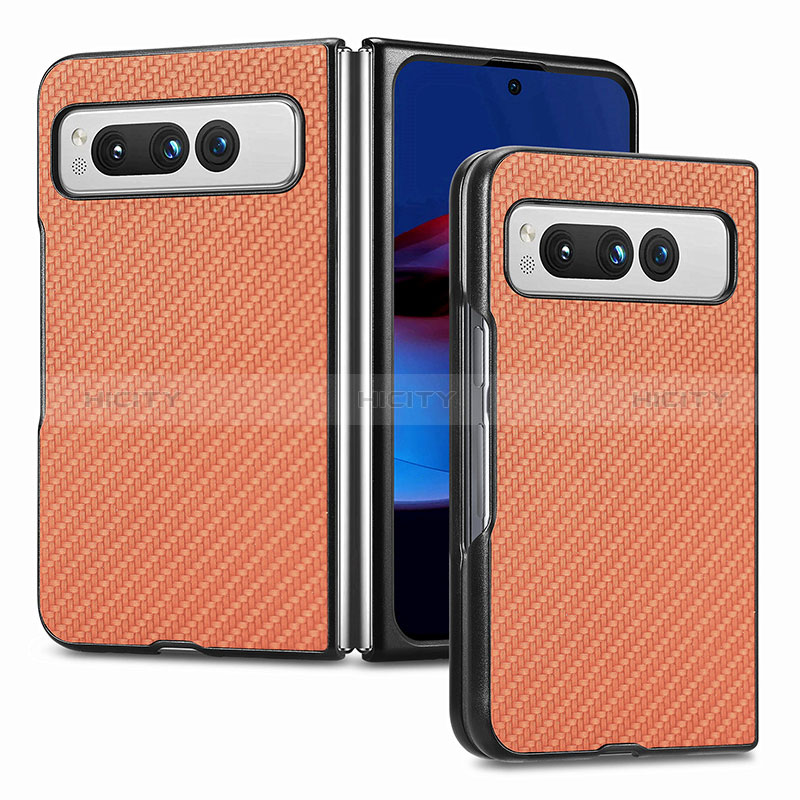 Coque Luxe Cuir et Plastique Housse Etui Mat SD1 pour Google Pixel Fold 5G Marron Plus