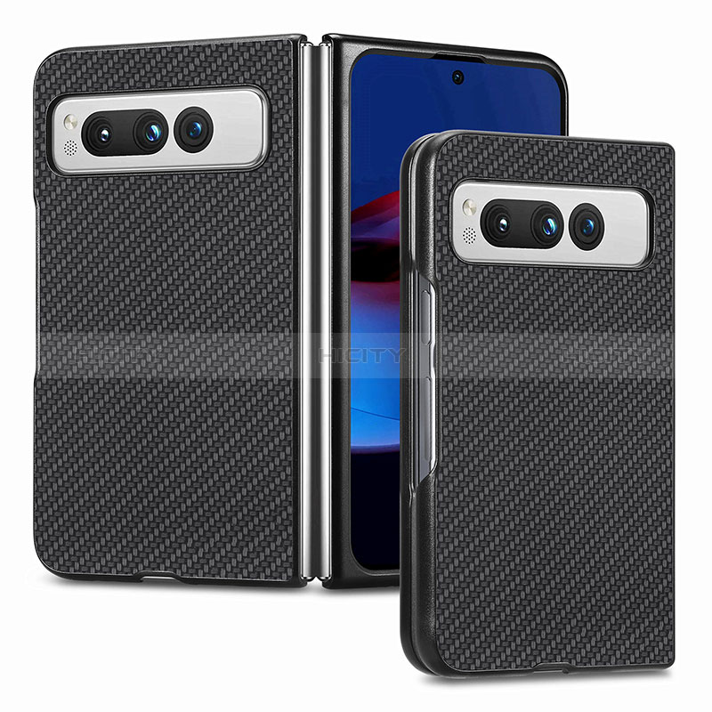 Coque Luxe Cuir et Plastique Housse Etui Mat SD1 pour Google Pixel Fold 5G Noir Plus