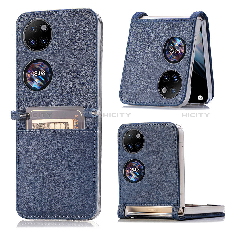 Coque Luxe Cuir et Plastique Housse Etui Mat SD1 pour Huawei P50 Pocket Bleu Plus