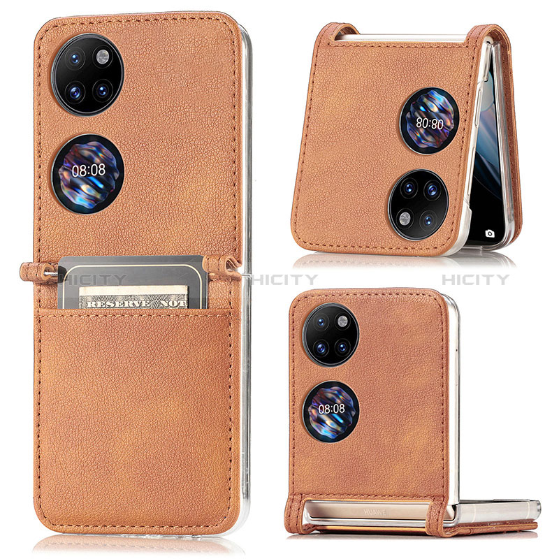 Coque Luxe Cuir et Plastique Housse Etui Mat SD1 pour Huawei P50 Pocket Marron Plus