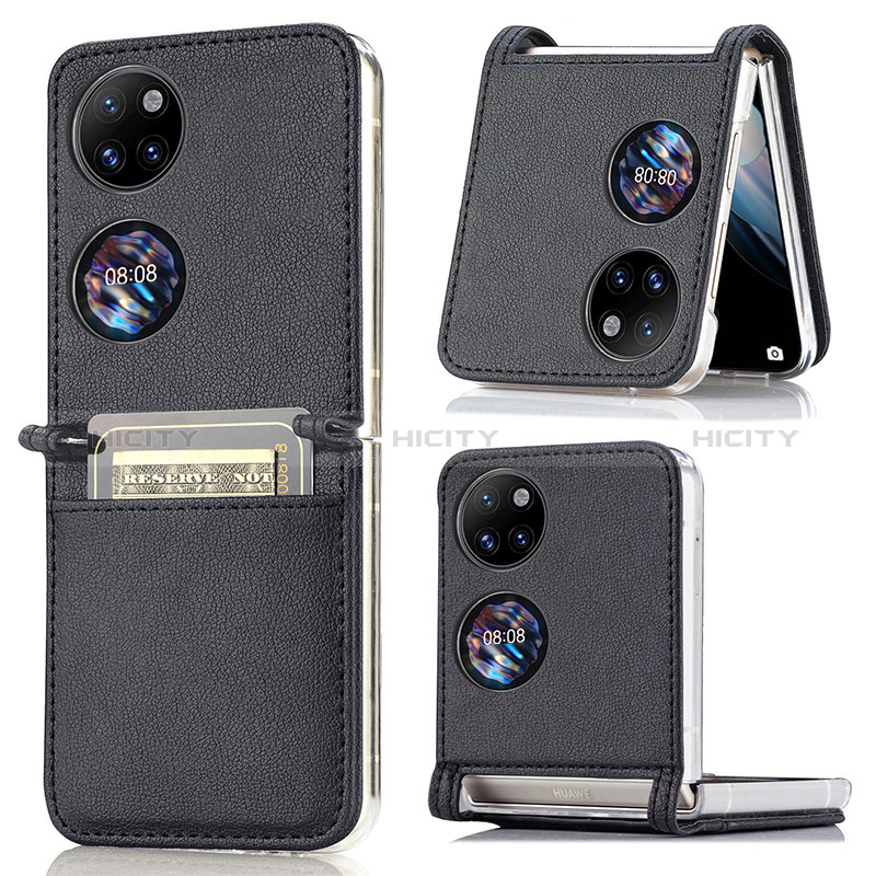 Coque Luxe Cuir et Plastique Housse Etui Mat SD1 pour Huawei P50 Pocket Noir Plus