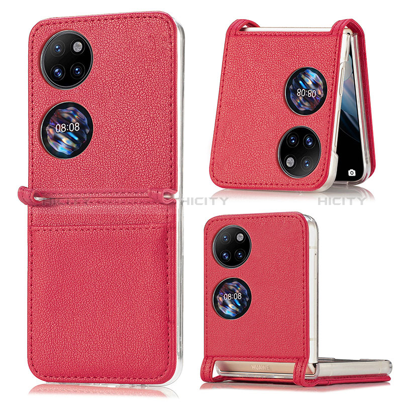 Coque Luxe Cuir et Plastique Housse Etui Mat SD1 pour Huawei P50 Pocket Rouge Plus