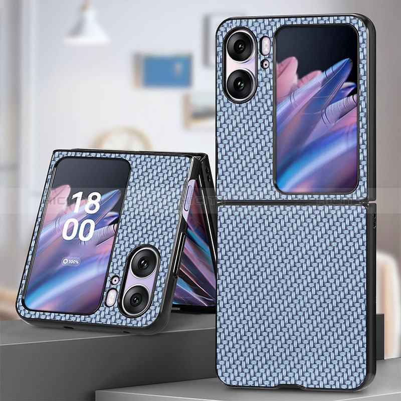 Coque Luxe Cuir et Plastique Housse Etui Mat SD1 pour Oppo Find N2 Flip 5G Bleu Plus