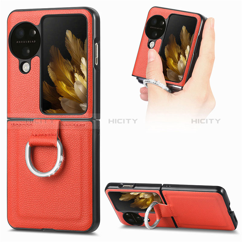 Coque Luxe Cuir et Plastique Housse Etui Mat SD1 pour Oppo Find N3 Flip 5G Orange Plus