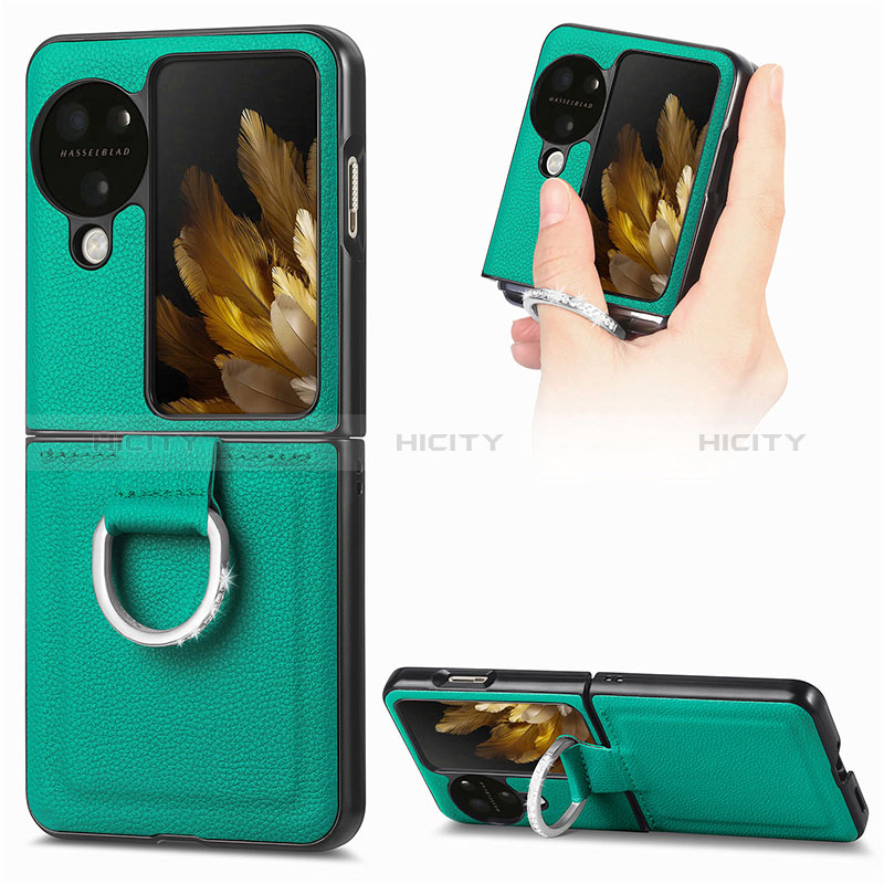 Coque Luxe Cuir et Plastique Housse Etui Mat SD1 pour Oppo Find N3 Flip 5G Vert Plus