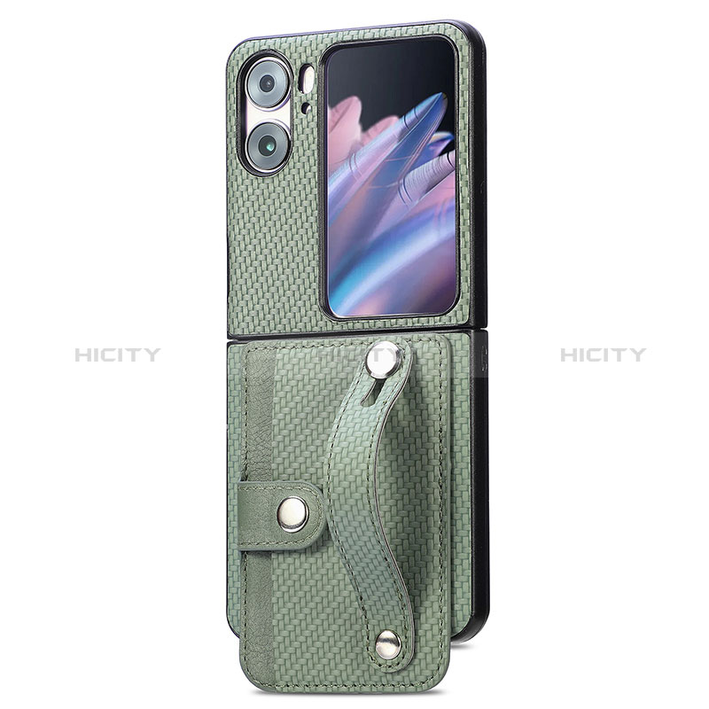 Coque Luxe Cuir et Plastique Housse Etui Mat SD10 pour Oppo Find N2 Flip 5G Vert Plus