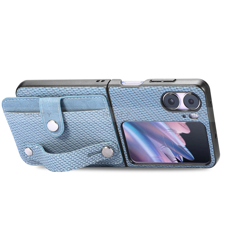 Coque Luxe Cuir et Plastique Housse Etui Mat SD11 pour Oppo Find N2 Flip 5G Bleu Ciel Plus