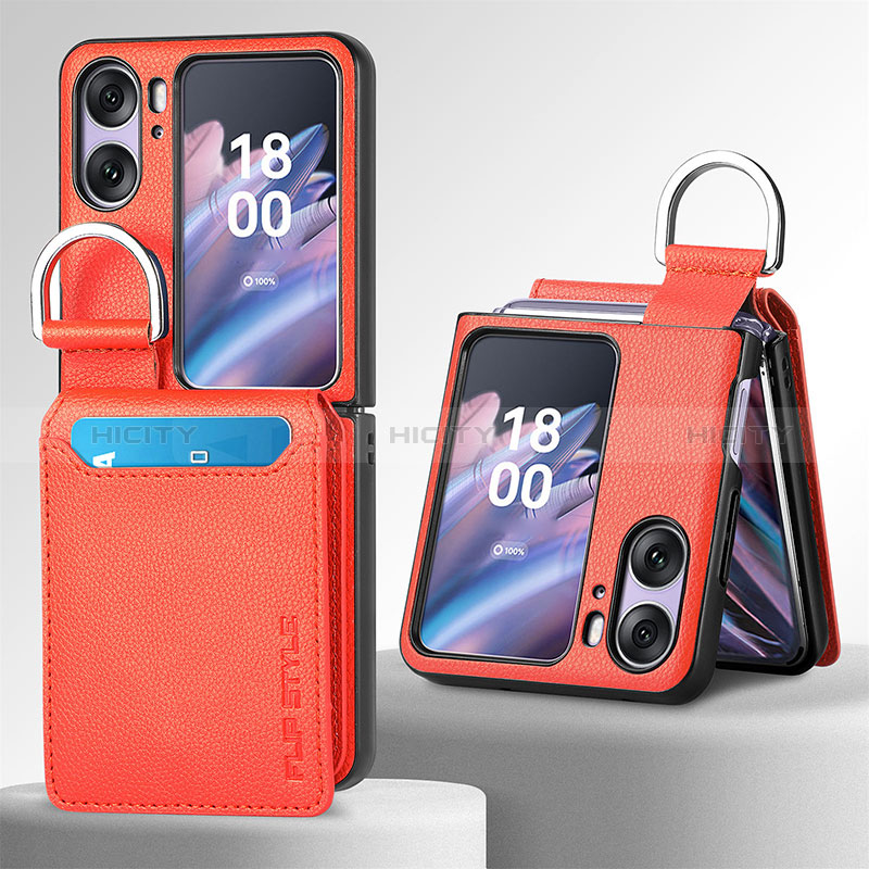 Coque Luxe Cuir et Plastique Housse Etui Mat SD12 pour Oppo Find N2 Flip 5G Orange Plus