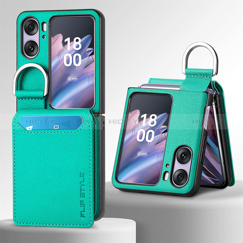 Coque Luxe Cuir et Plastique Housse Etui Mat SD12 pour Oppo Find N2 Flip 5G Vert Plus