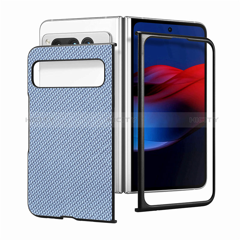 Coque Luxe Cuir et Plastique Housse Etui Mat SD2 pour Google Pixel Fold 5G Bleu Plus