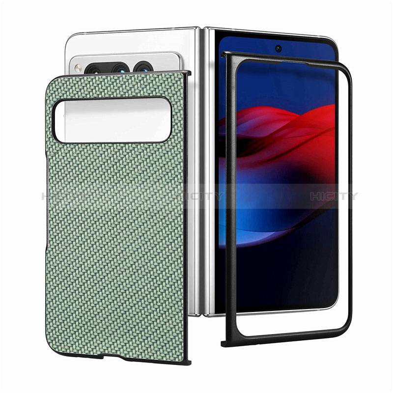 Coque Luxe Cuir et Plastique Housse Etui Mat SD2 pour Google Pixel Fold 5G Vert Plus