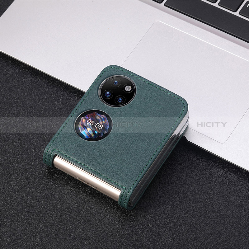 Coque Luxe Cuir et Plastique Housse Etui Mat SD2 pour Huawei Pocket S Vert Plus