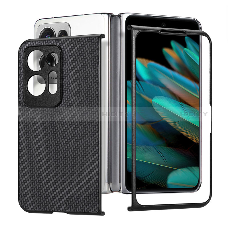 Coque Luxe Cuir et Plastique Housse Etui Mat SD2 pour Oppo Find N2 5G Noir Plus