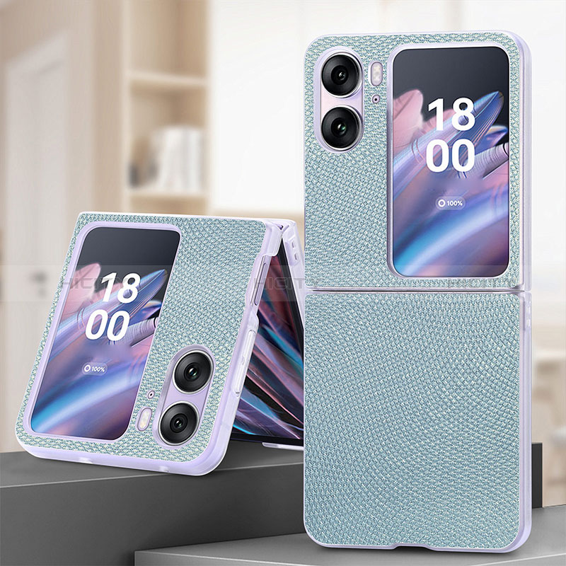 Coque Luxe Cuir et Plastique Housse Etui Mat SD2 pour Oppo Find N2 Flip 5G Bleu Ciel Plus