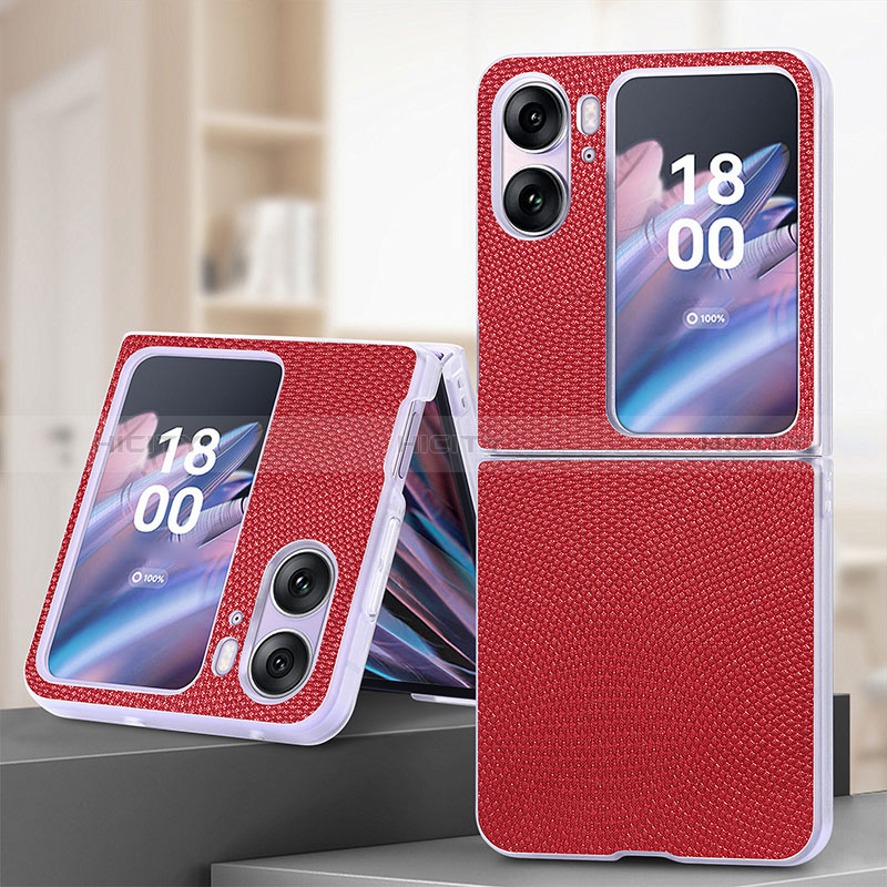 Coque Luxe Cuir et Plastique Housse Etui Mat SD2 pour Oppo Find N2 Flip 5G Rouge Plus