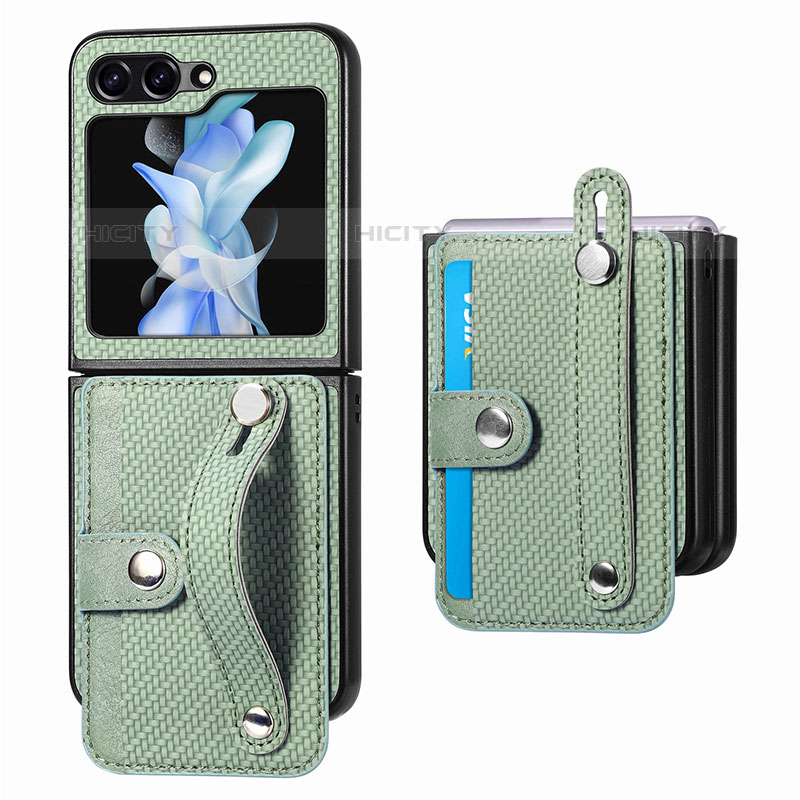 Coque Luxe Cuir et Plastique Housse Etui Mat SD2 pour Samsung Galaxy Z Flip5 5G Vert Plus