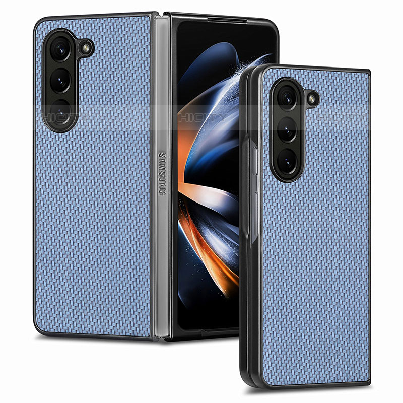 Coque Luxe Cuir et Plastique Housse Etui Mat SD2 pour Samsung Galaxy Z Fold5 5G Bleu Plus