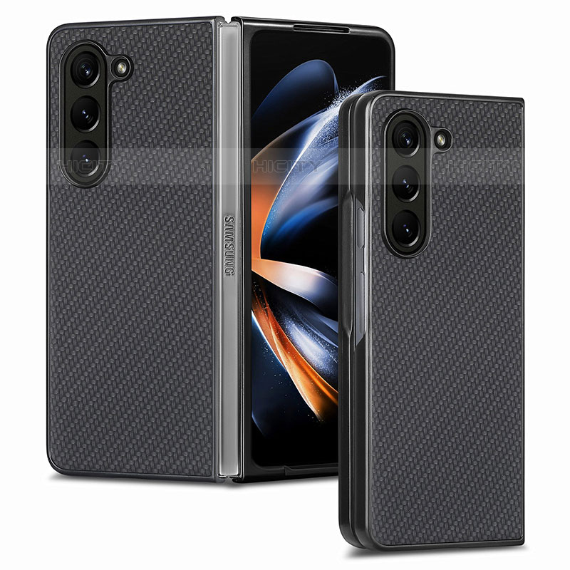 Coque Luxe Cuir et Plastique Housse Etui Mat SD2 pour Samsung Galaxy Z Fold5 5G Noir Plus