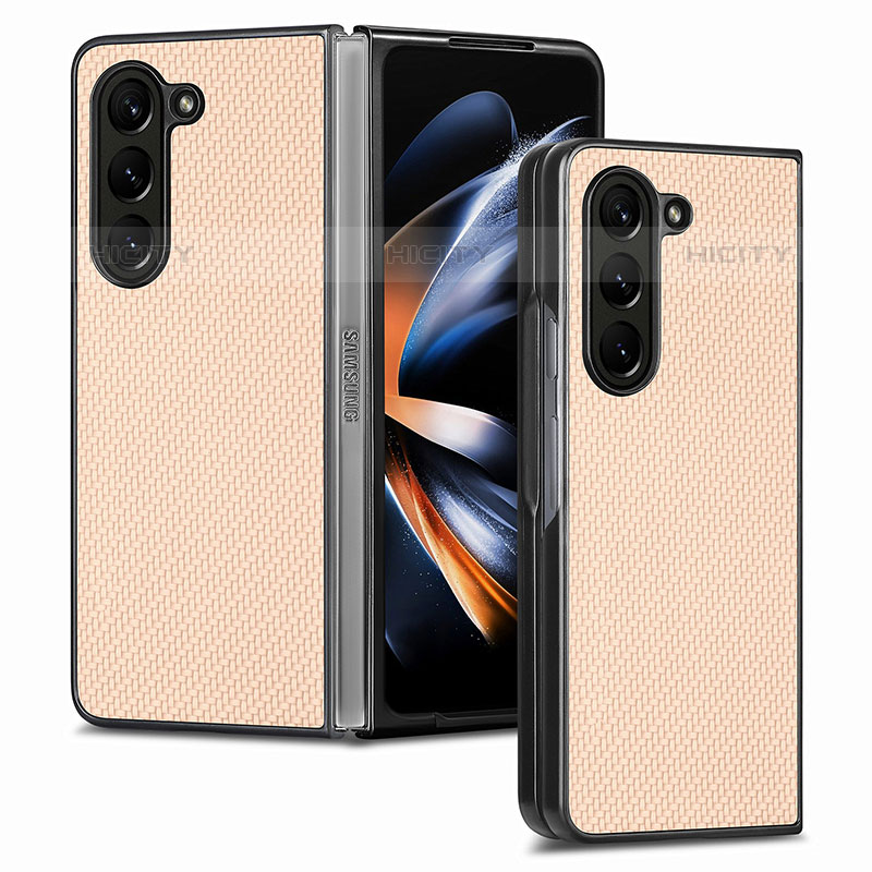 Coque Luxe Cuir et Plastique Housse Etui Mat SD2 pour Samsung Galaxy Z Fold5 5G Or Plus