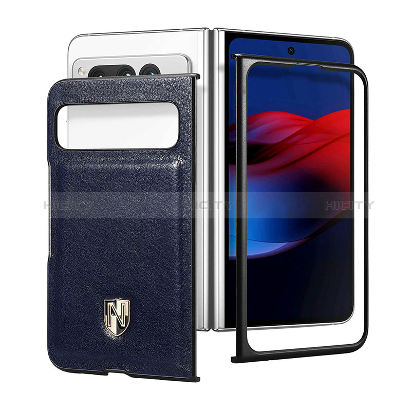 Coque Luxe Cuir et Plastique Housse Etui Mat SD3 pour Google Pixel Fold 5G Bleu Plus