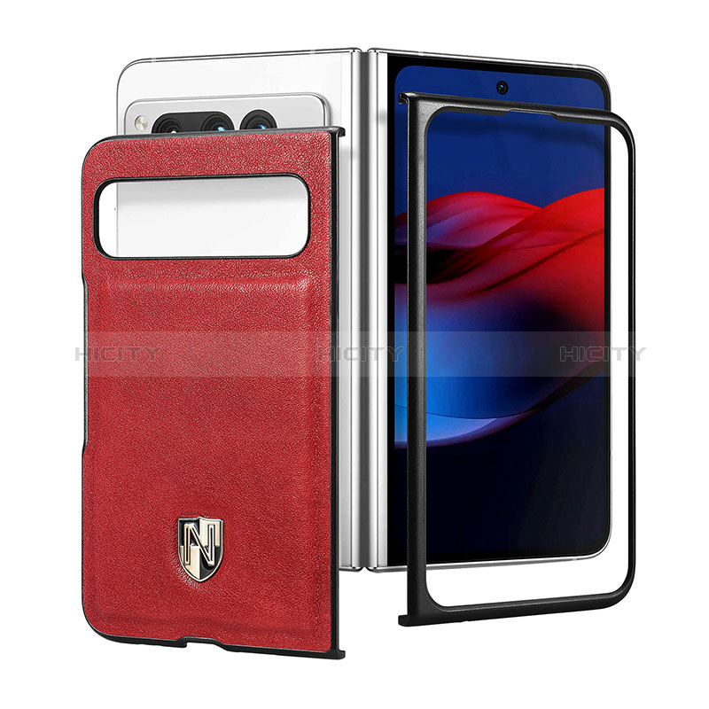 Coque Luxe Cuir et Plastique Housse Etui Mat SD3 pour Google Pixel Fold 5G Rouge Plus