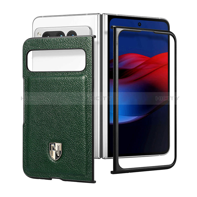 Coque Luxe Cuir et Plastique Housse Etui Mat SD3 pour Google Pixel Fold 5G Vert Plus