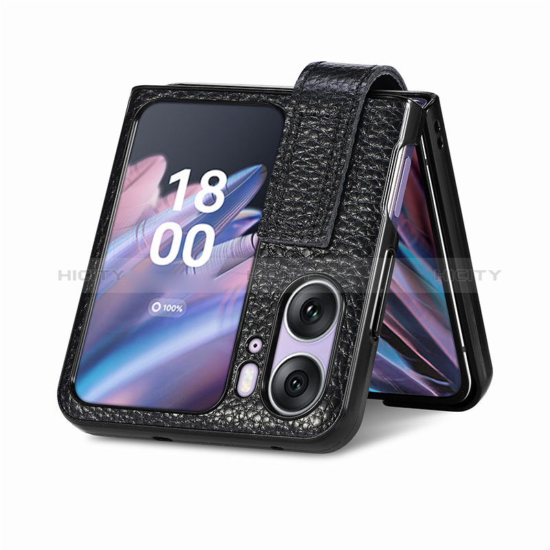 Coque Luxe Cuir et Plastique Housse Etui Mat SD3 pour Oppo Find N2 Flip 5G Noir Plus