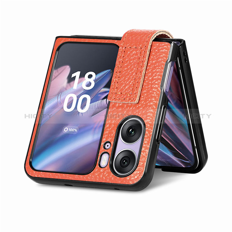 Coque Luxe Cuir et Plastique Housse Etui Mat SD3 pour Oppo Find N2 Flip 5G Orange Plus