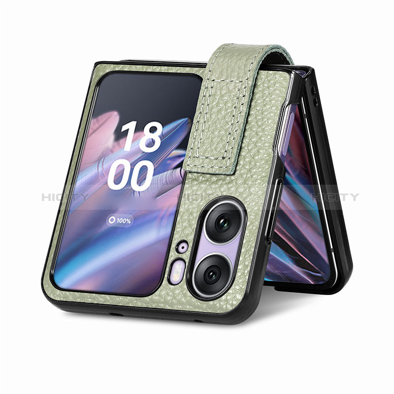 Coque Luxe Cuir et Plastique Housse Etui Mat SD3 pour Oppo Find N2 Flip 5G Vert Plus