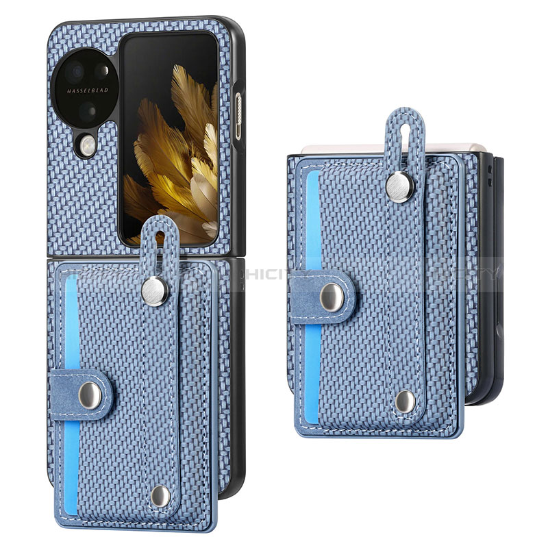 Coque Luxe Cuir et Plastique Housse Etui Mat SD3 pour Oppo Find N3 Flip 5G Bleu Plus