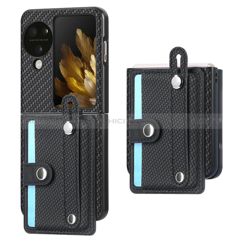 Coque Luxe Cuir et Plastique Housse Etui Mat SD3 pour Oppo Find N3 Flip 5G Noir Plus