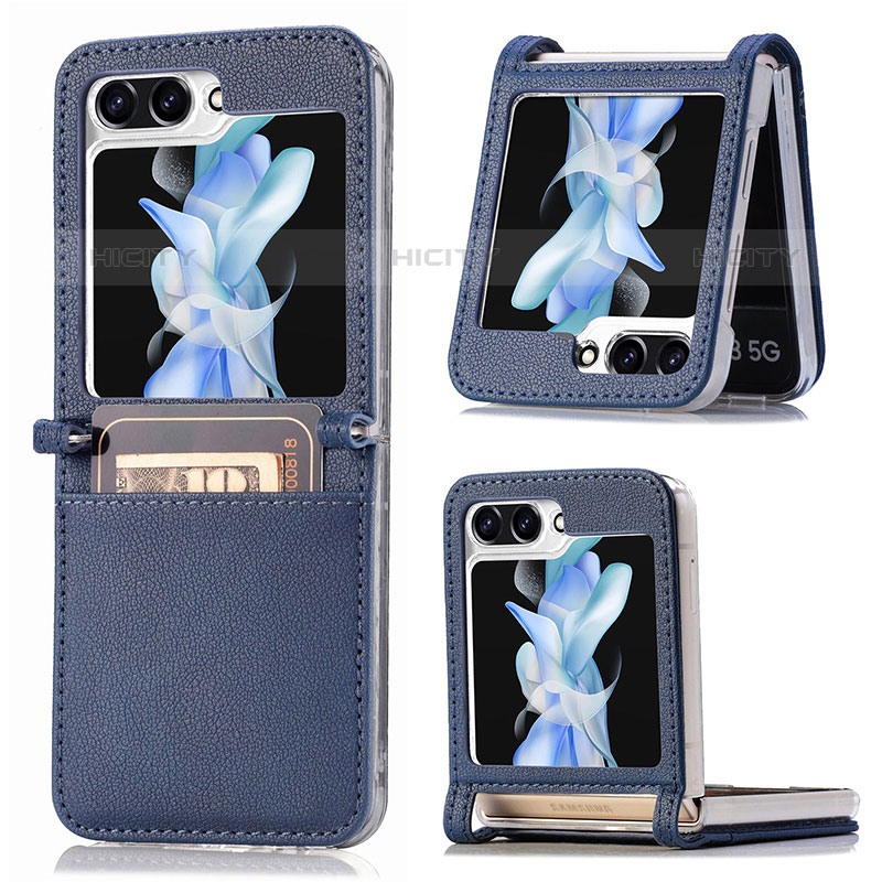 Coque Luxe Cuir et Plastique Housse Etui Mat SD3 pour Samsung Galaxy Z Flip5 5G Bleu Plus