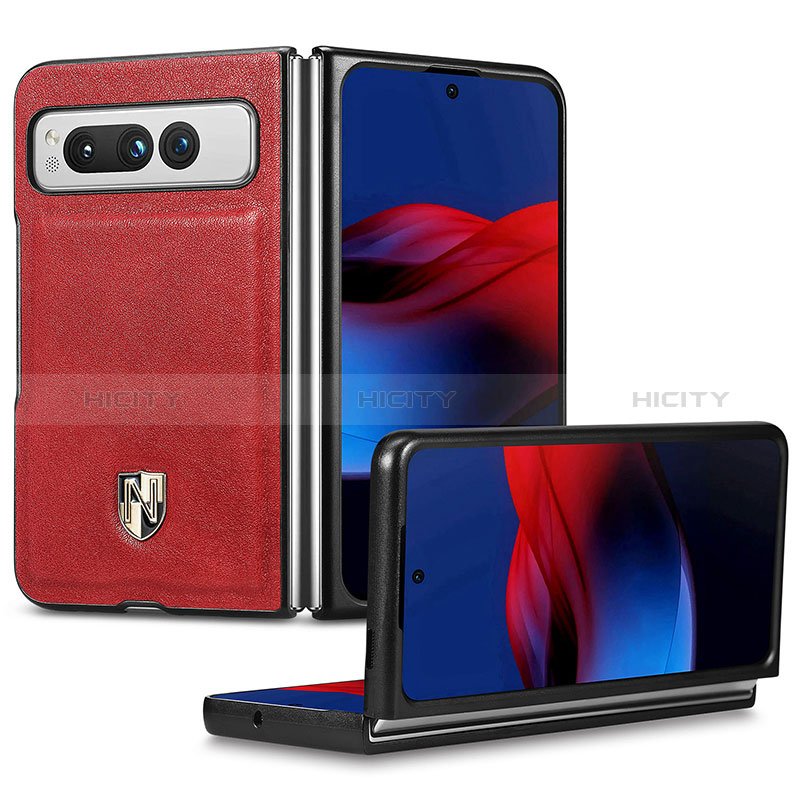 Coque Luxe Cuir et Plastique Housse Etui Mat SD4 pour Google Pixel Fold 5G Rouge Plus