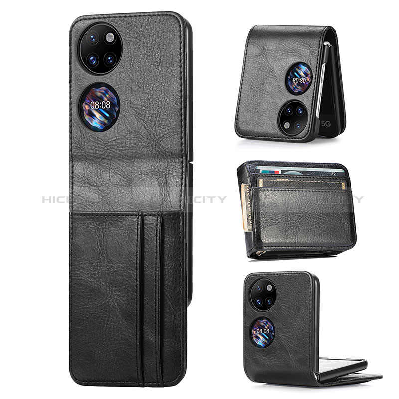 Coque Luxe Cuir et Plastique Housse Etui Mat SD4 pour Huawei P50 Pocket Noir Plus